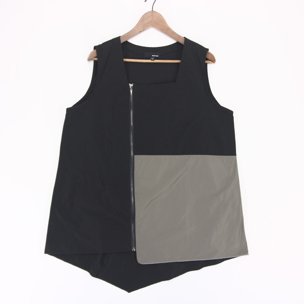 Sun Kim Vest Womens L Black Colorblock Asymmetric Zip High Low Hem Sleeveless